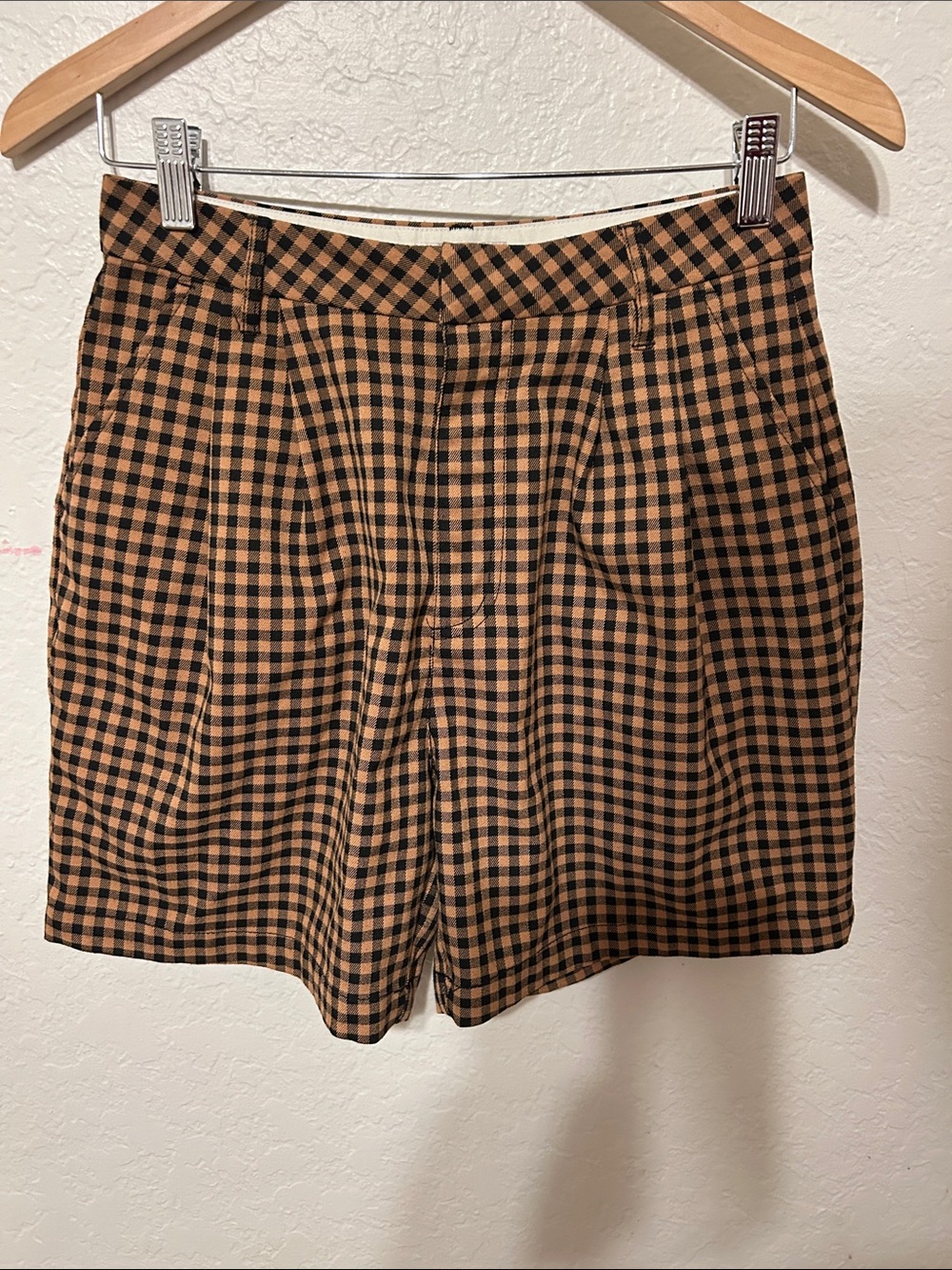 đ©BRIXTON High-Waist Gingham Plaid Shorts in Tan and Black size 26 GUC - Picture 3 of 10